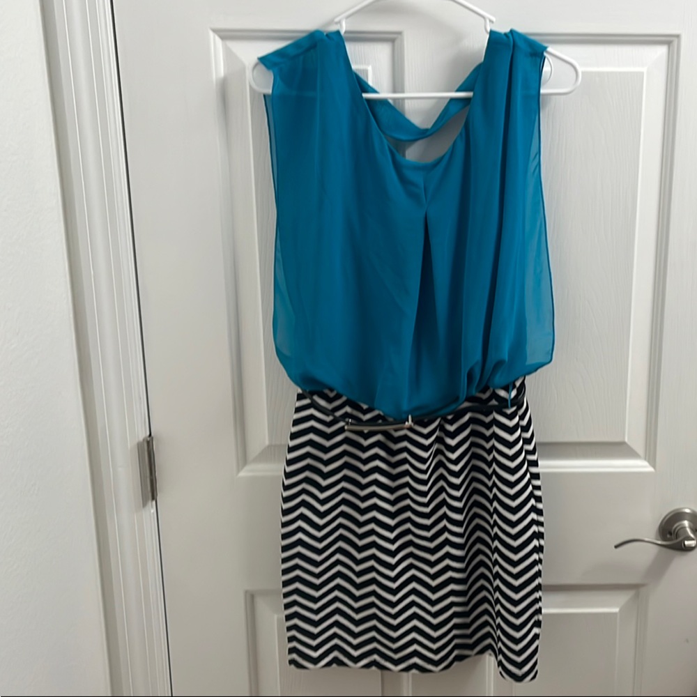 Speechless Blue and Black Sleeveless Cowl Neck Sundress